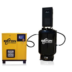 Eaton 5HP Single Phase 20CFM Energy Efficient Variable Speed Rotary Screw Compressor Package :: 30CFM Dryer :: 120 Gallon Vertical Tank -  w/ Auto Drain & Hydraulic Hose