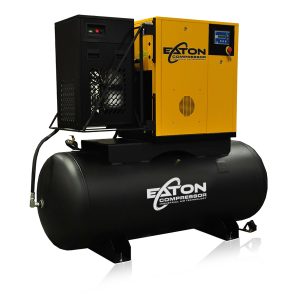 Eaton 20HP Single Phase 85CFM Energy Efficient Variable Speed Rotary Screw Swing Arm : 115CFM Dryer : 240 Gallon Horizontal Tank - Matte Black w/ Auto Drain & Hydraulic Hoses